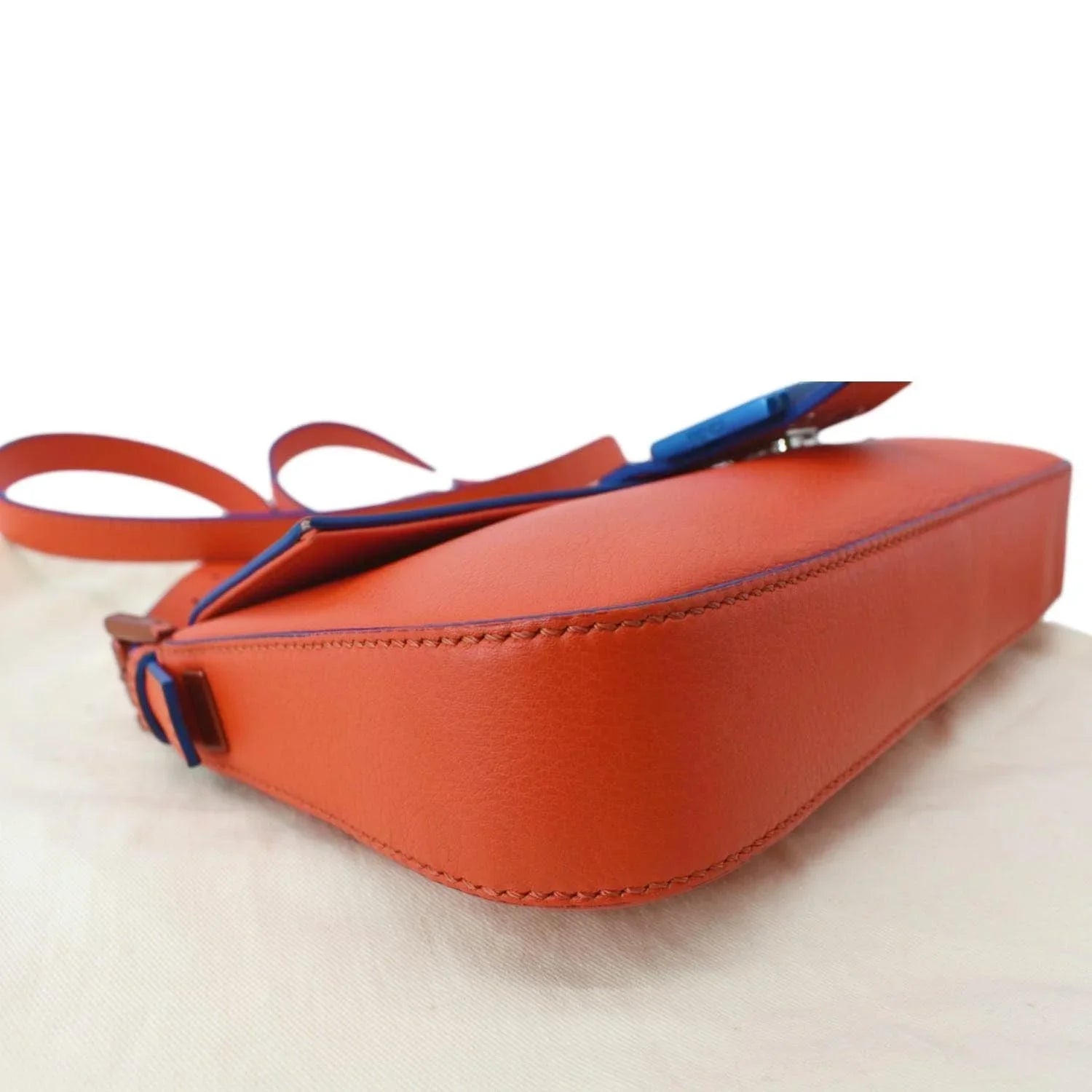 Pre-owned FENDI Monster Eye Baguette Calfskin Leather Crossbody Bag Orange