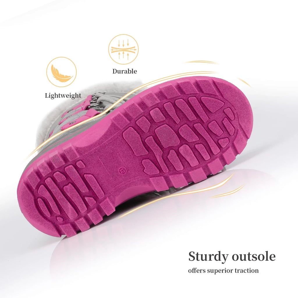 Dream Pairs Boys Girls Toddler Kids Ankle Winter Snow Boots Faux Fur-Lined Soft Boots Shoes Warm FORESTER GREY/FUCHSIA Size 5 Big Kid