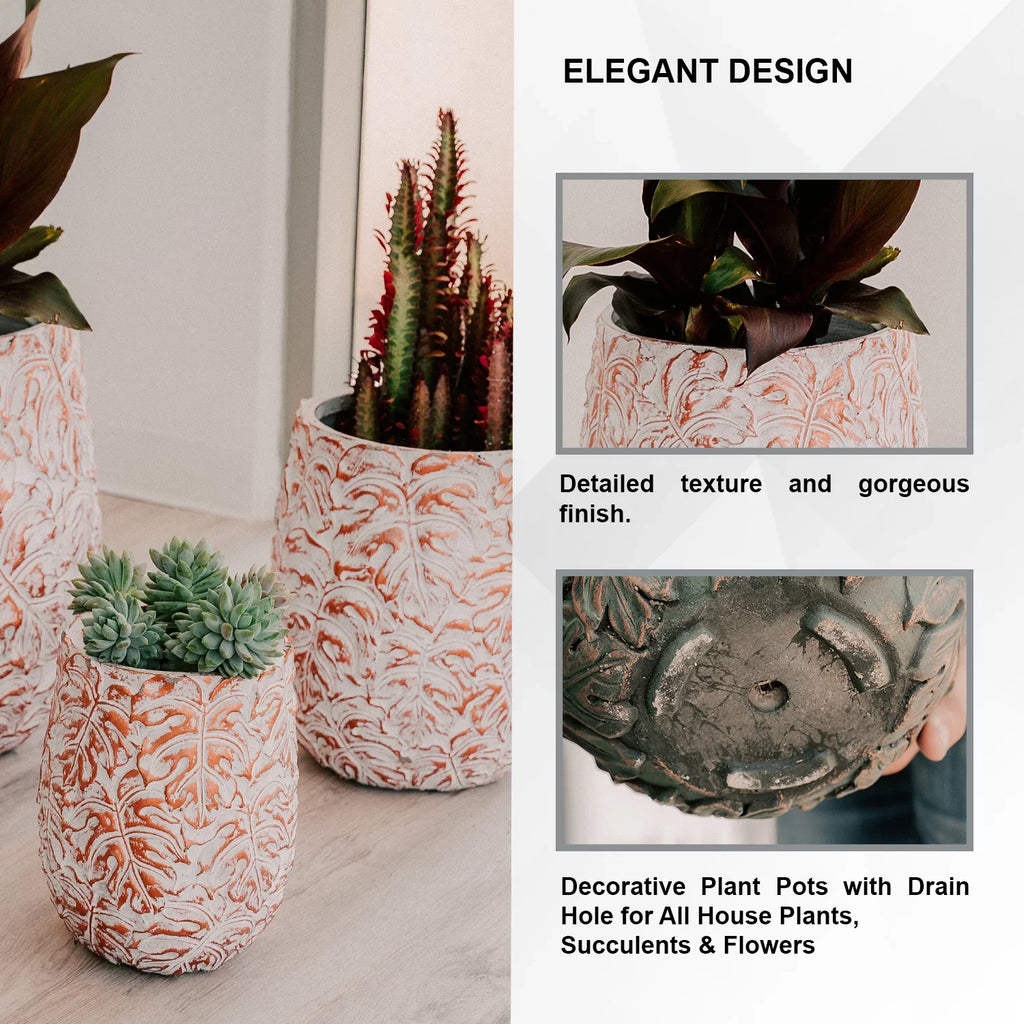 XBrand 19.3", 15.4" and 12.2"H Tall Beige and Golden Fiberstone/Cement Indoor Outdoor Planters (Set of 3), Modern Decorative Plant Pots with Drain Hole for All House Plants, Succulents & Flowers