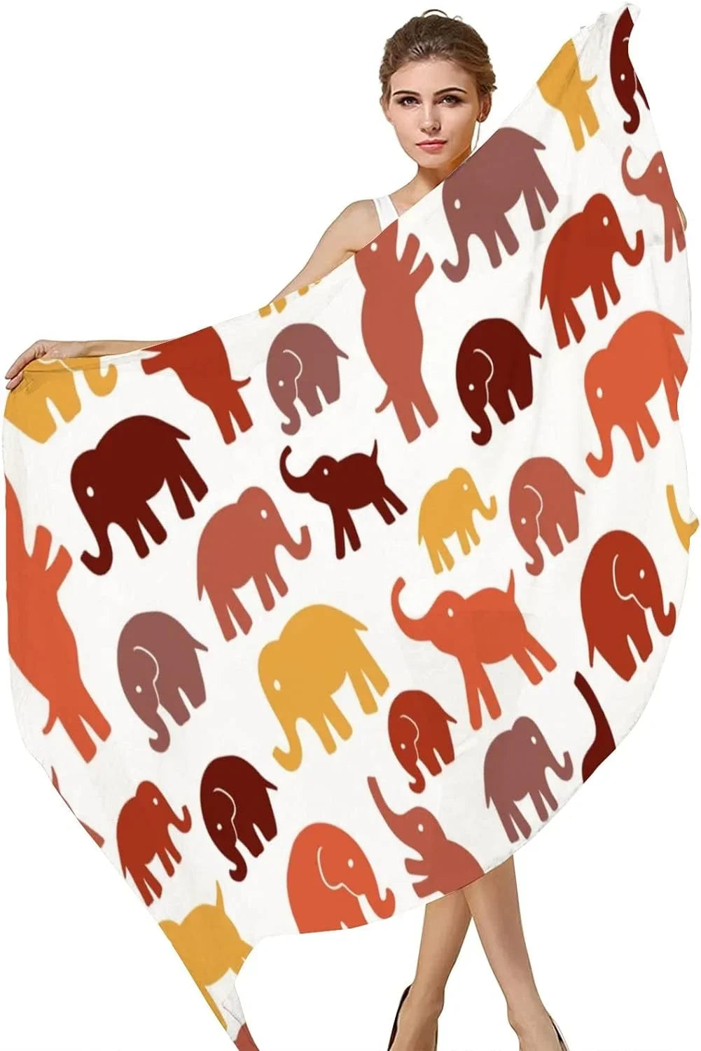 Hyjoy Cute Elephants On White Long Silk Neck Scarf Lightweight Shawl Wrap Scarves for Women Girls
