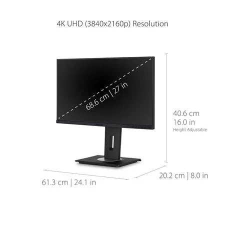 ViewSonic VG2756-4K 27 Inch IPS 4K Docking Monitor with Integrated USB C 3.2, RJ45, HDMI, Display Port and 40 Degree Tilt Ergonomics for Home and Office