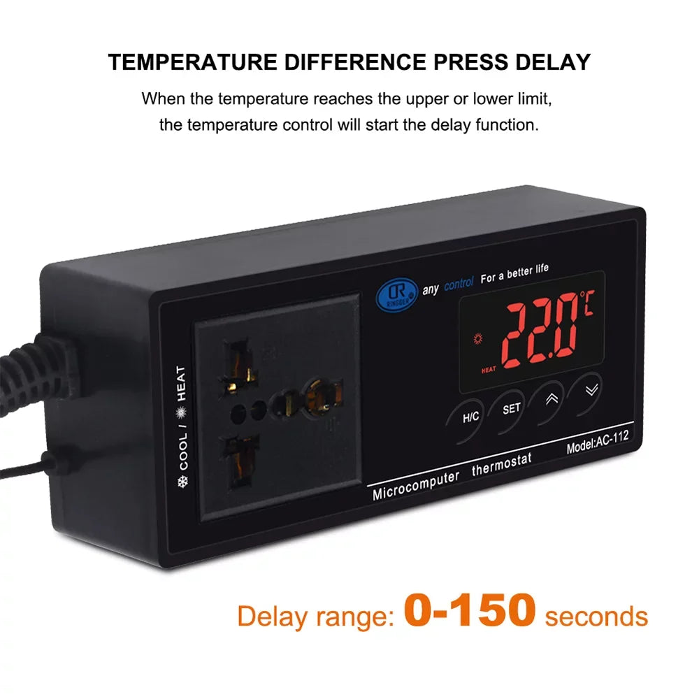 Carevas Digital Temperature Controller Thermostat Outlet Reptile Thermostat Controlled with Heating & Cooling Mode for Chest Freezer Home Brewing Green House Incubation Reptiles -40℃~110℃ Plug