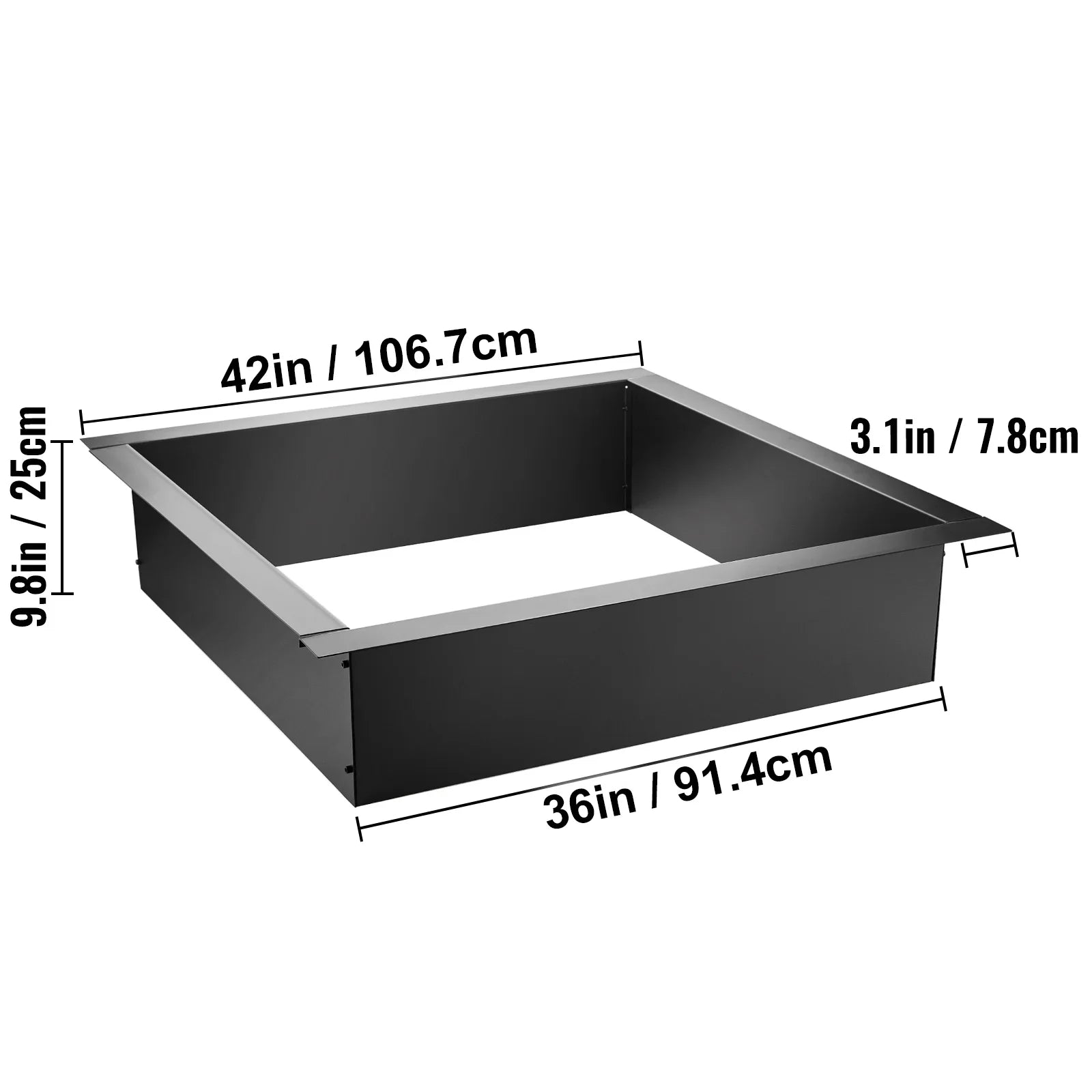 BENTISM Fire Pit Ring, 36" Square Fire Pit Insert, Heavy Duty Steel Fire Ring, DIY Bonfire Liner with Tongs Insert with Simple Installation for Outdoor, Patio, Backyard