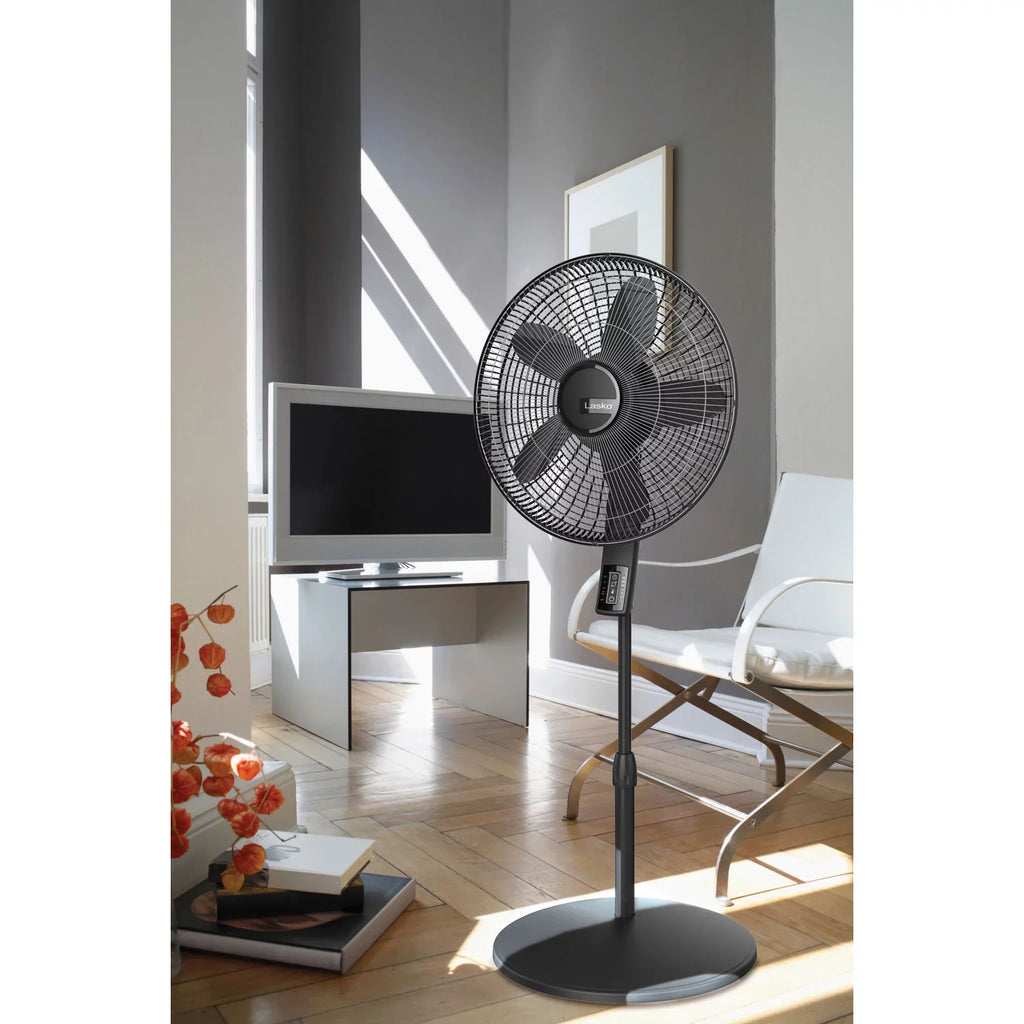 Lasko Elite Collection Quiet Blade Pedestal Fan with Remote Control and Adjustable Thermostat, Black