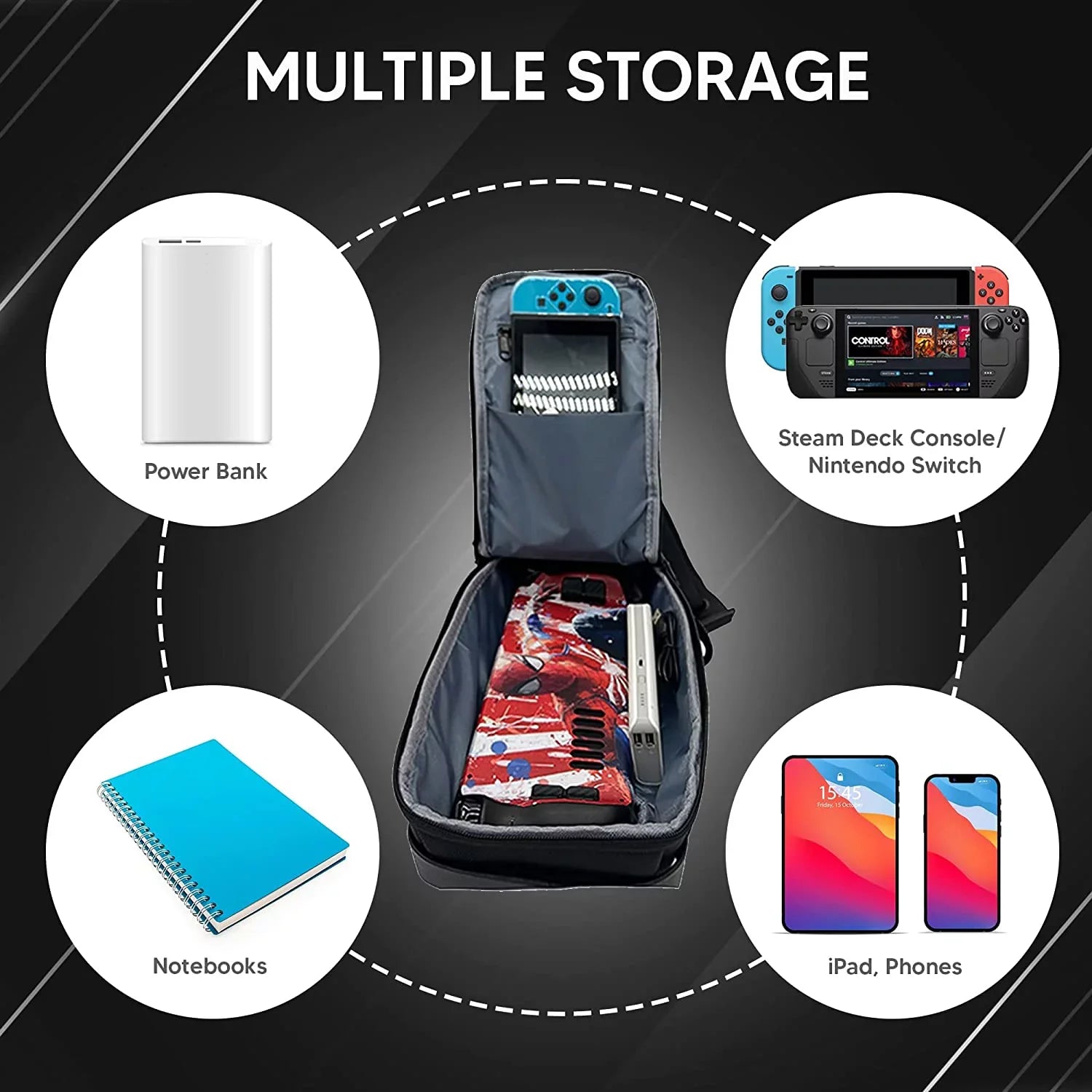 Steam Deck Carrying Case & NIntendo Switch Carrying Bag- Steam Console Carrying Chest Bag for Gamer-Chest Bag with Lock for Gaming Accessoreis Carrying-Black