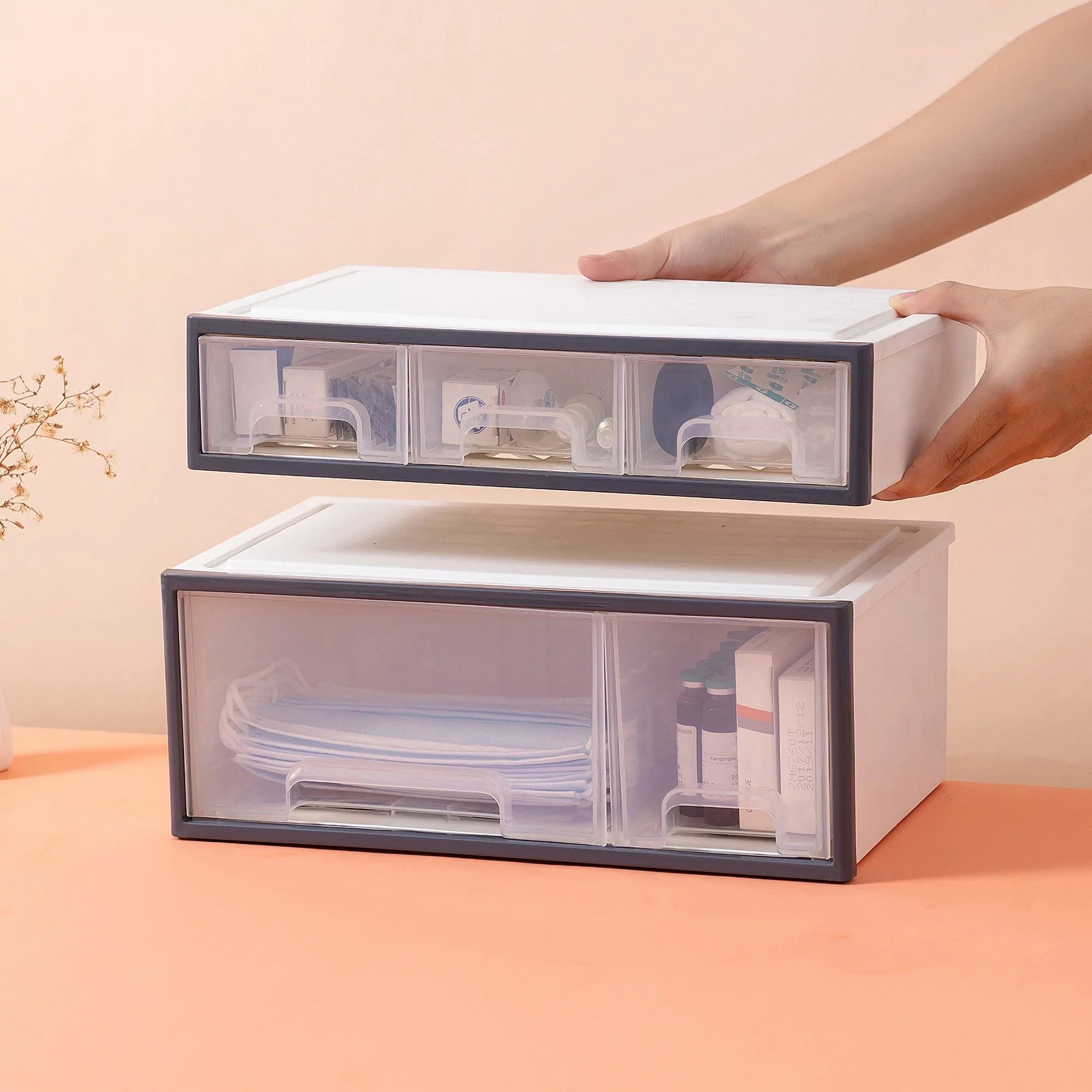 Organize storage box for multi-scene use, ROSELIFE [TFAC] Desktop Organizer, 4 Pieces, 4 Drawers, 5 Slots, Transparent