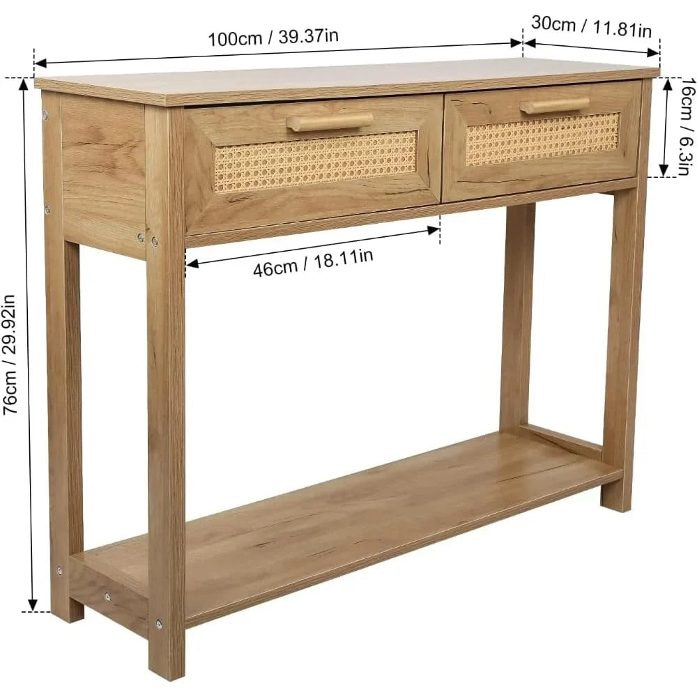 Console Table with 2 Drawers, Entrance Table with Open Storage Rack, Minimalist Style Table for Office, Bedroom, and Restaurant