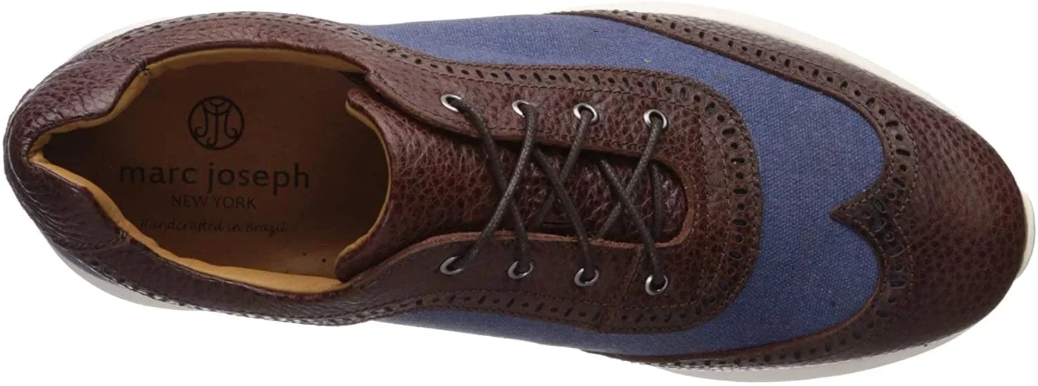 MARC JOSEPH NEW YORK Men's Leather Extra Lightweight Technology Fashion Wingtip Sneaker,Cognac/Pebble Jeans, 13 M