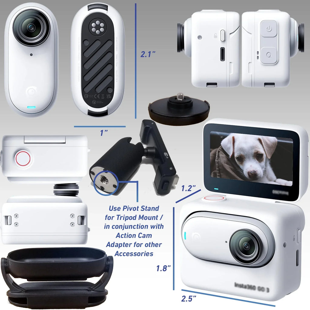 Ultimaxx Advanced Insta360 GO 3 Action Camera Bundle (128GB) - Includes: 1/4” Screw Adapter for Action Cam Mounts, Mini Metal Dolly & More (25pc Bundle)