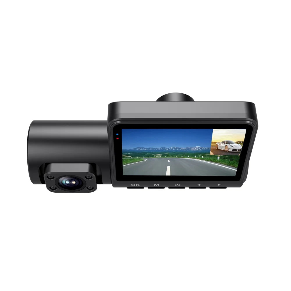 Pinnaco Dash Camera 3 Cameras 2in Clear Car Rearview Mirror Car Video Recording Camcorder Auto Safety Recorder