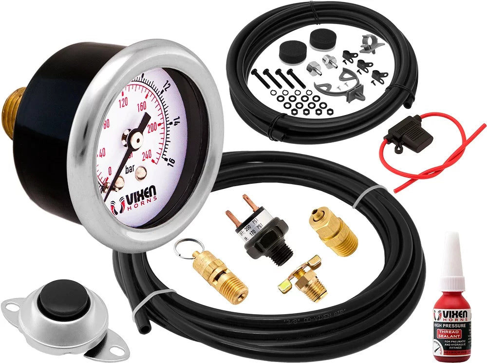 Vixen Horns Train Horn Kit for Trucks/Car/Semi. Complete Onboard System- 200psi Air Compressor, 3 Gallon Aluminum Tank, 4 Trumpets. Super Loud dB. Fits Vehicles like Pickup/Jeep/SUV VXO8330APRO/4124XC
