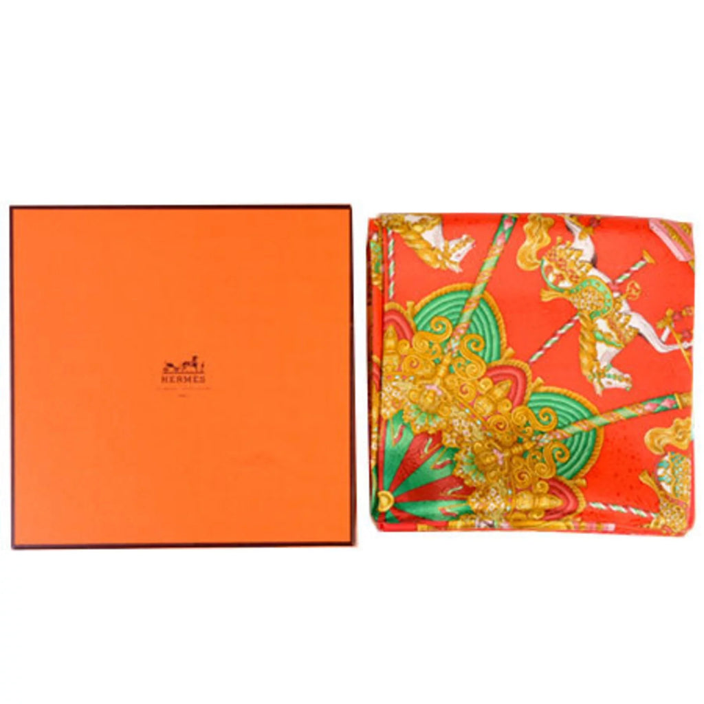 Pre-Owned Hermes HERMES Carre 90 Silk Scarf Amusement Park LUNA PARK Red White (Good)