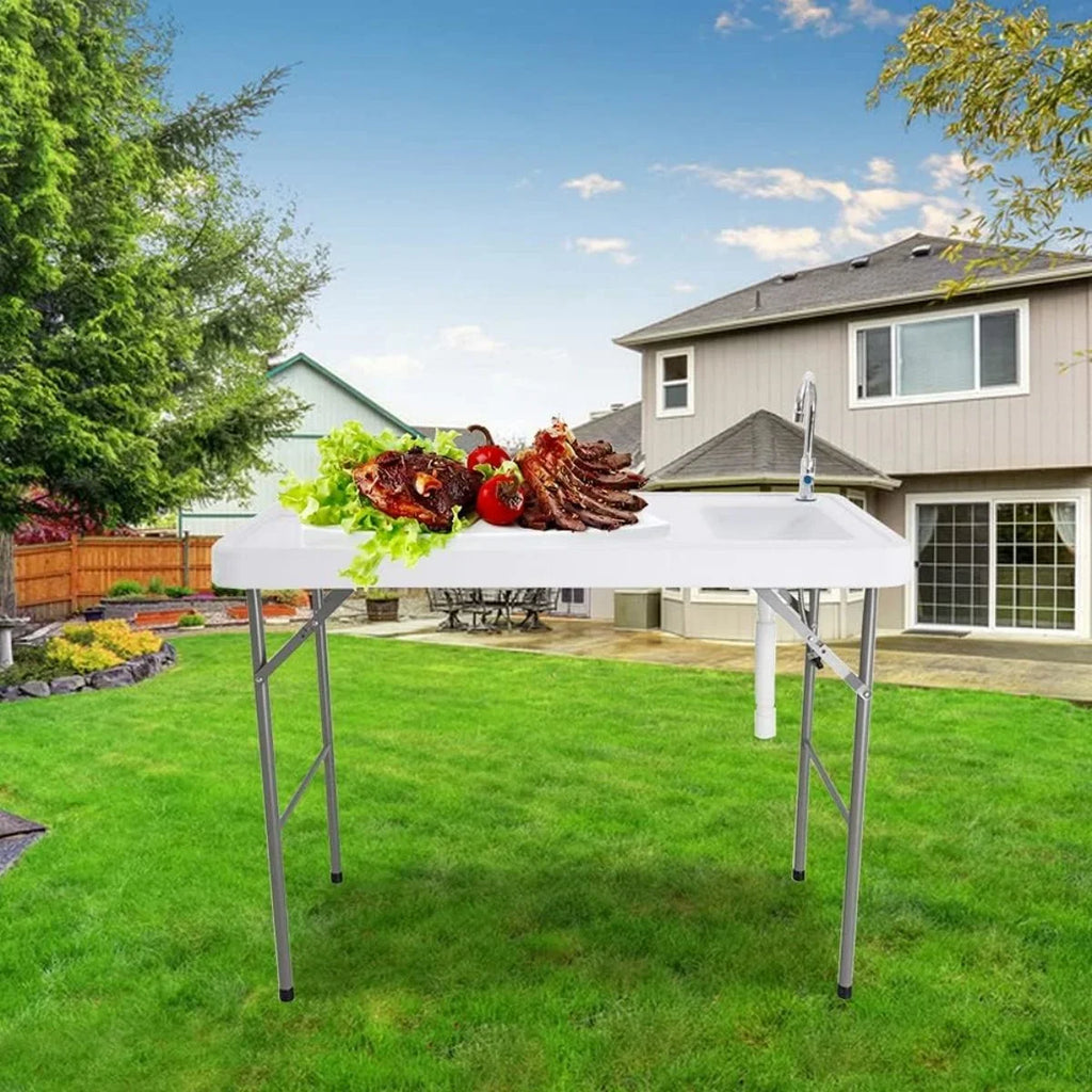 Portable Folding Fish Table, Folding Fish Cleaning Table with Sink & Faucet, Outdoor Folding Camping Sink Table for Picnic Garden Kitchen Camping