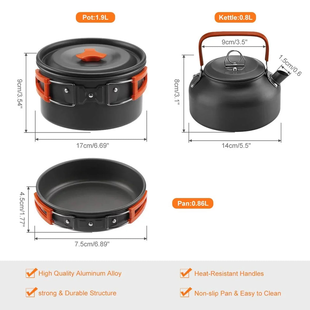 Lixada Backpacking Cookware Set with Pot Pan Kettle Stove Spoon Fork Cutter for Camping Hiking Picnic Mess Kit Tableware
