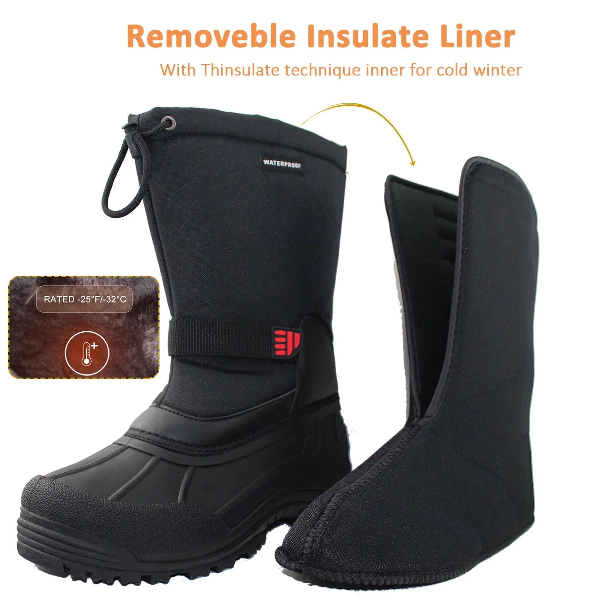 Tanleewa Men's Winter Boots Liquid Insulated Snow Boots Anti-Slip Shoe Size 11.5 Adult Male
