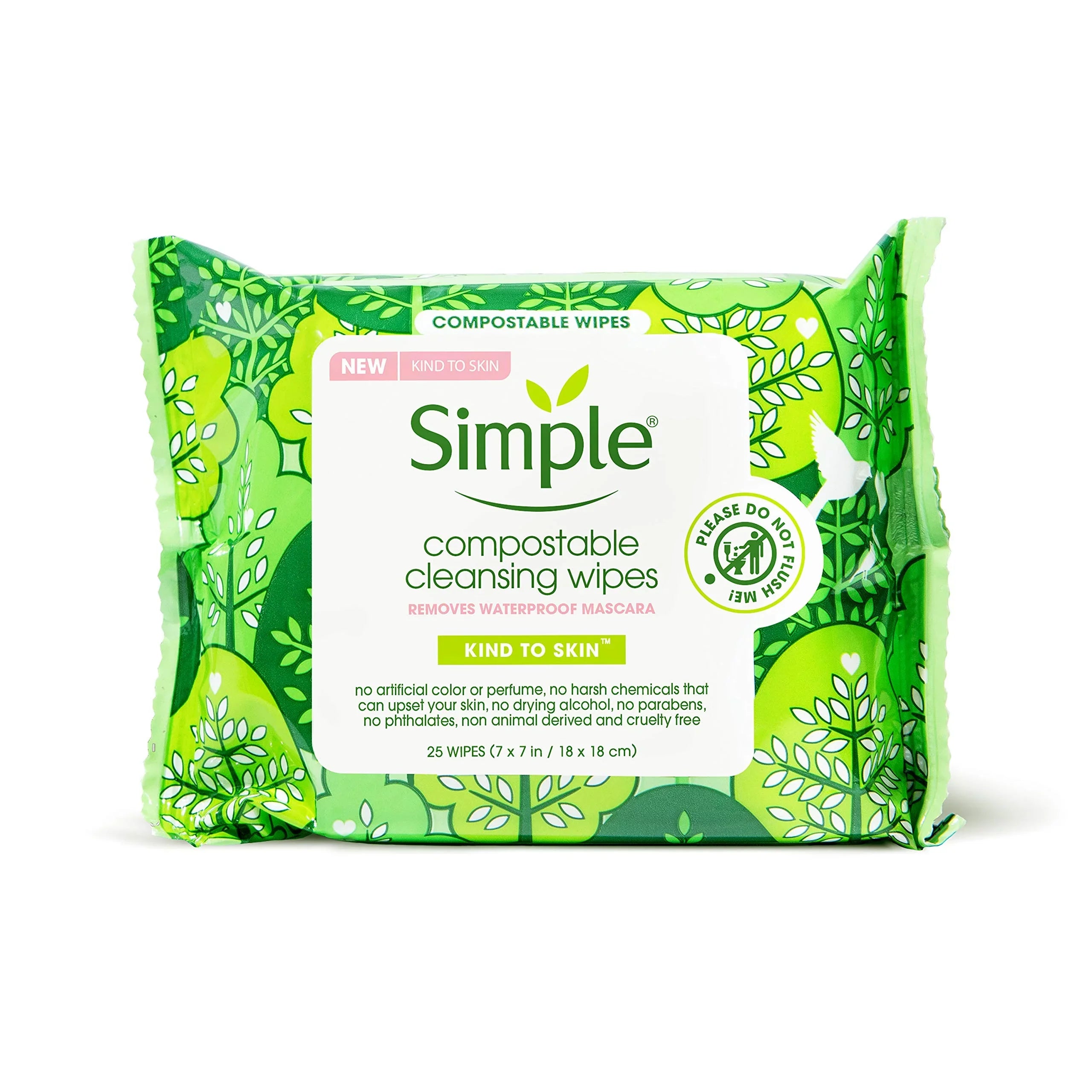 Simple Compostable Cleansing Wipes Facial Wipes For Removing Makeup Kind To Skin No Artificial Perfume Or Color, Paraben Free, Phthalate Free 25 Wipes