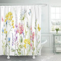 SUTTOM Liquid Wildflowers Tansy Yellow Buttercup Blue Pansies Tender Pink Shower Curtain 60x72 inch