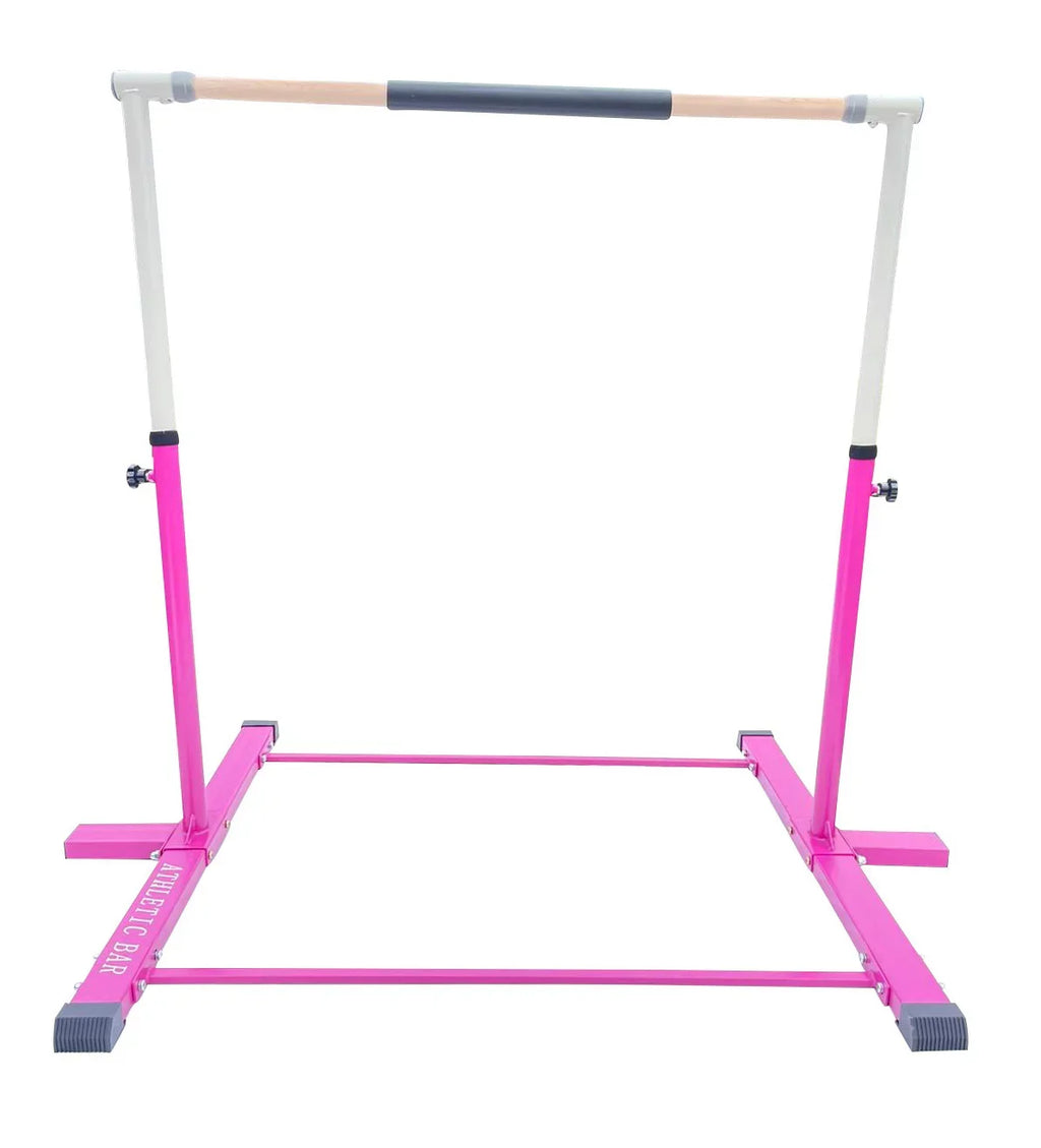 Iron Form Gymnastics Bar Horizontal Kip Bar for Gymnasts Junior Training Expandable Height, Heavy Duty Jungle Gym Exercise Bar for Children and Adults, Adjustable Height 3 to 5 FT Gymnastic Bar, PINK