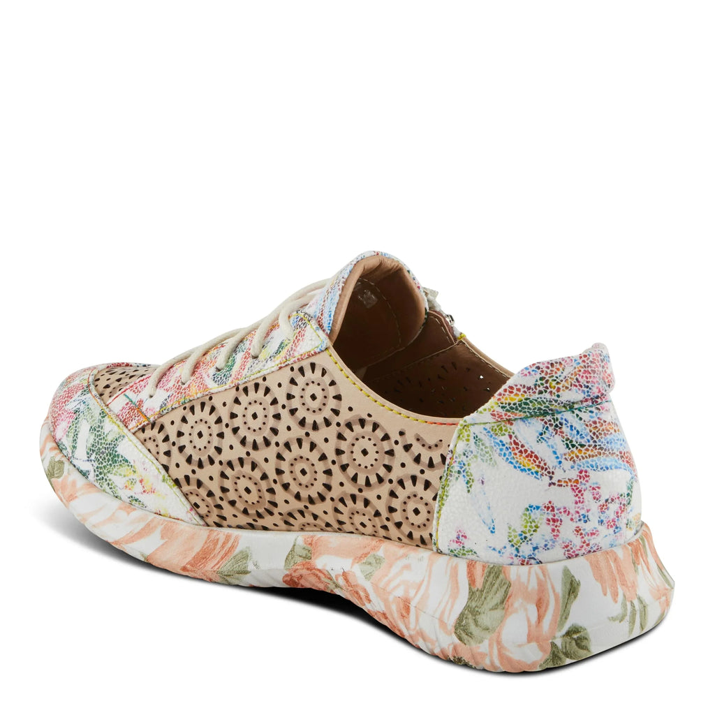 L'Artiste Women's Jazzie Lace-Up Fashion Sneaker with Flowers Beige Multi EU 38/7.5-8