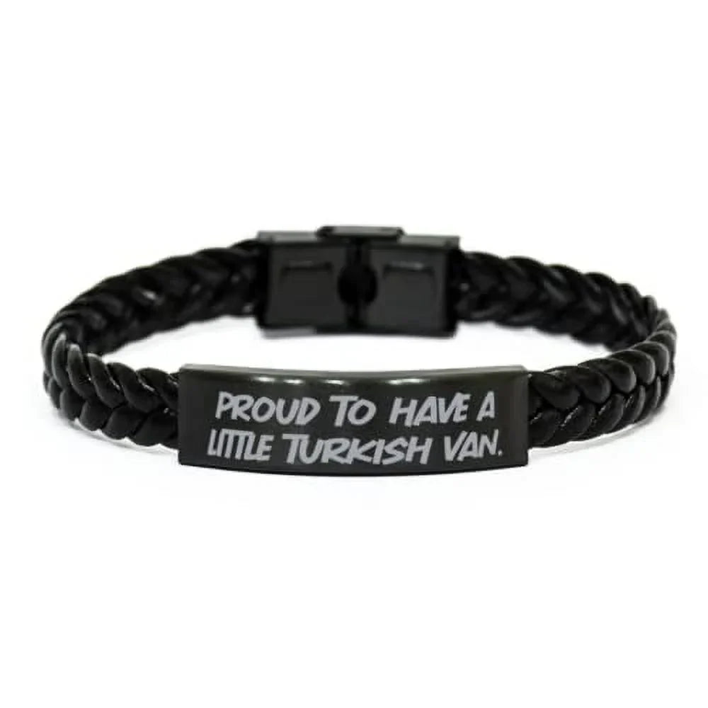 amangny Motivational Turkish Van Cat Gifts, Proud to Have a Little Turkish Van, Joke Braided Leather Bracelet for Friends from Friends
