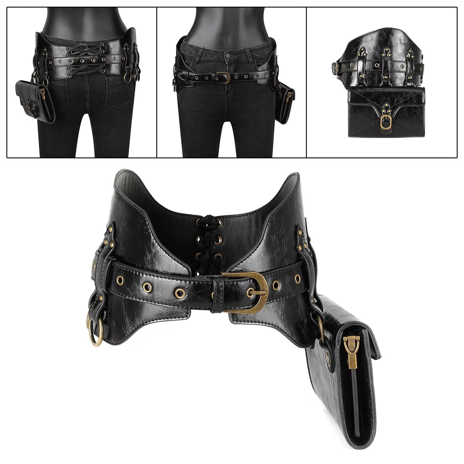 Gothic Waist Packs Fanny Pack Women Girls Handbag Portable Sturdy Punk Bag Steampunk Bag for Fishing Street Short Trips Dating Backpacking