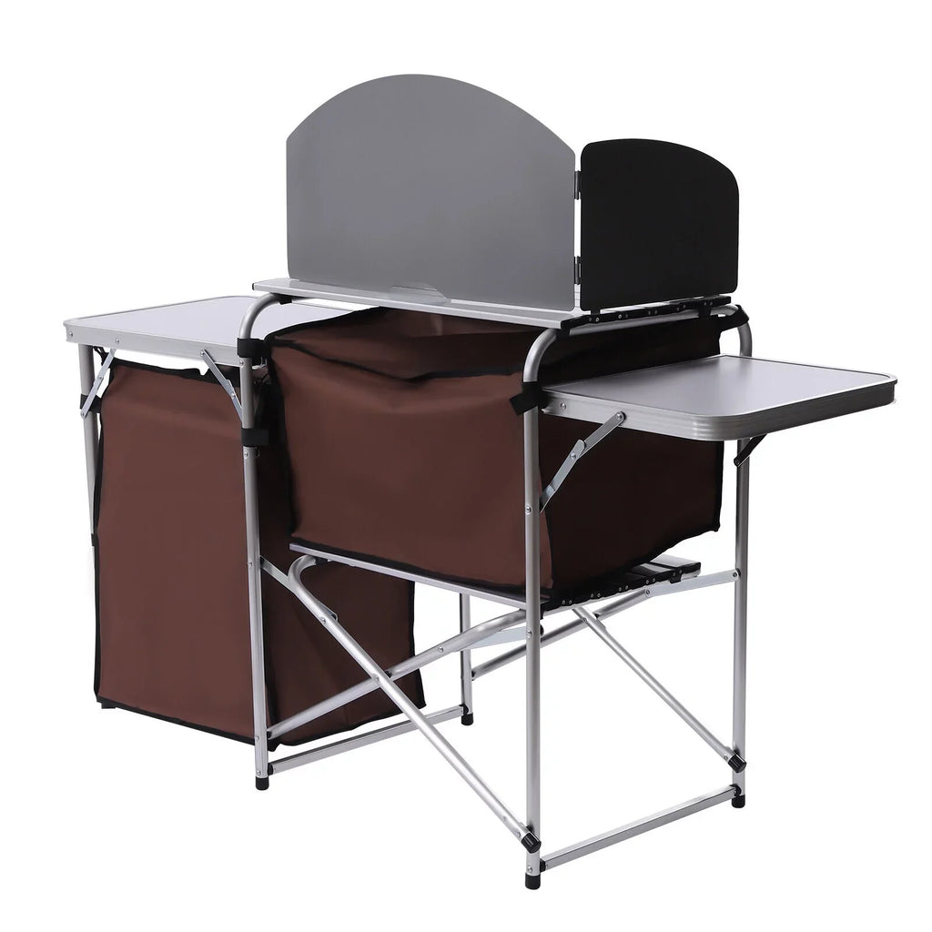 FETCOI Portable Foldable Camping Kitchen Station Folding Grill Table W/ Tabletop