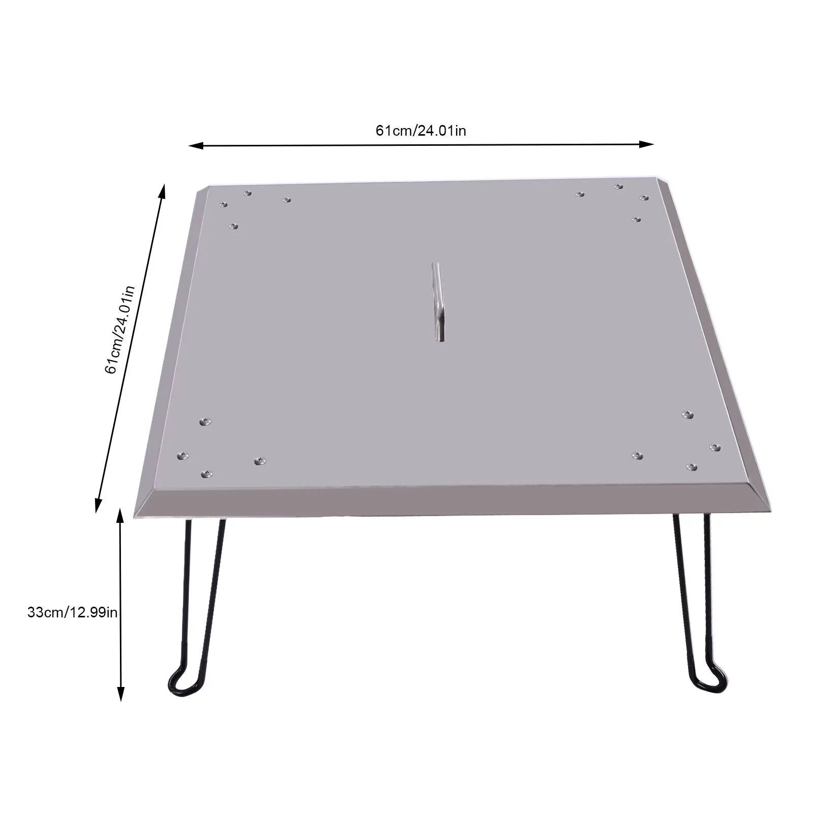 Miumaeov Square Fire Pit Burner Cover to Push Heat Down and Out Fire Pit Heat Deflector 24*24in with Foldable Legs Stainless Steel