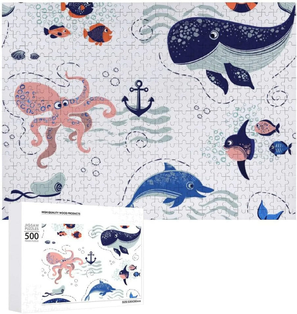 Wellsay 1000 Piece Jigsaw Puzzle for Kids Adults - Cute Sea Animals on The Waves Puzzle Game