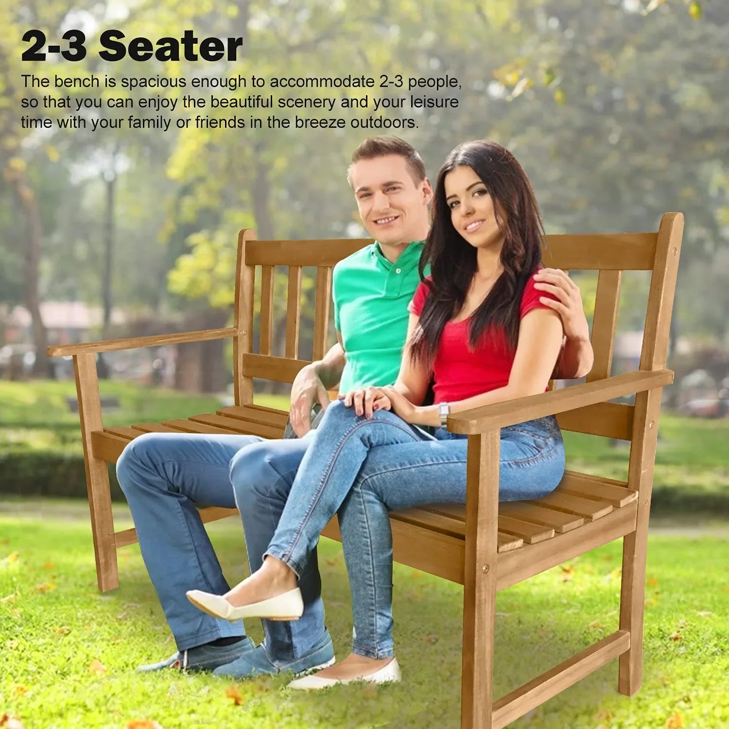 Outdoor Patio Bench Wood Garden Bench Park Bench Acacia Wood for Pool Beach Backyard Balcony Porch Deck Garden Wooden Furniture Outdoor Wood Bench (Natural)