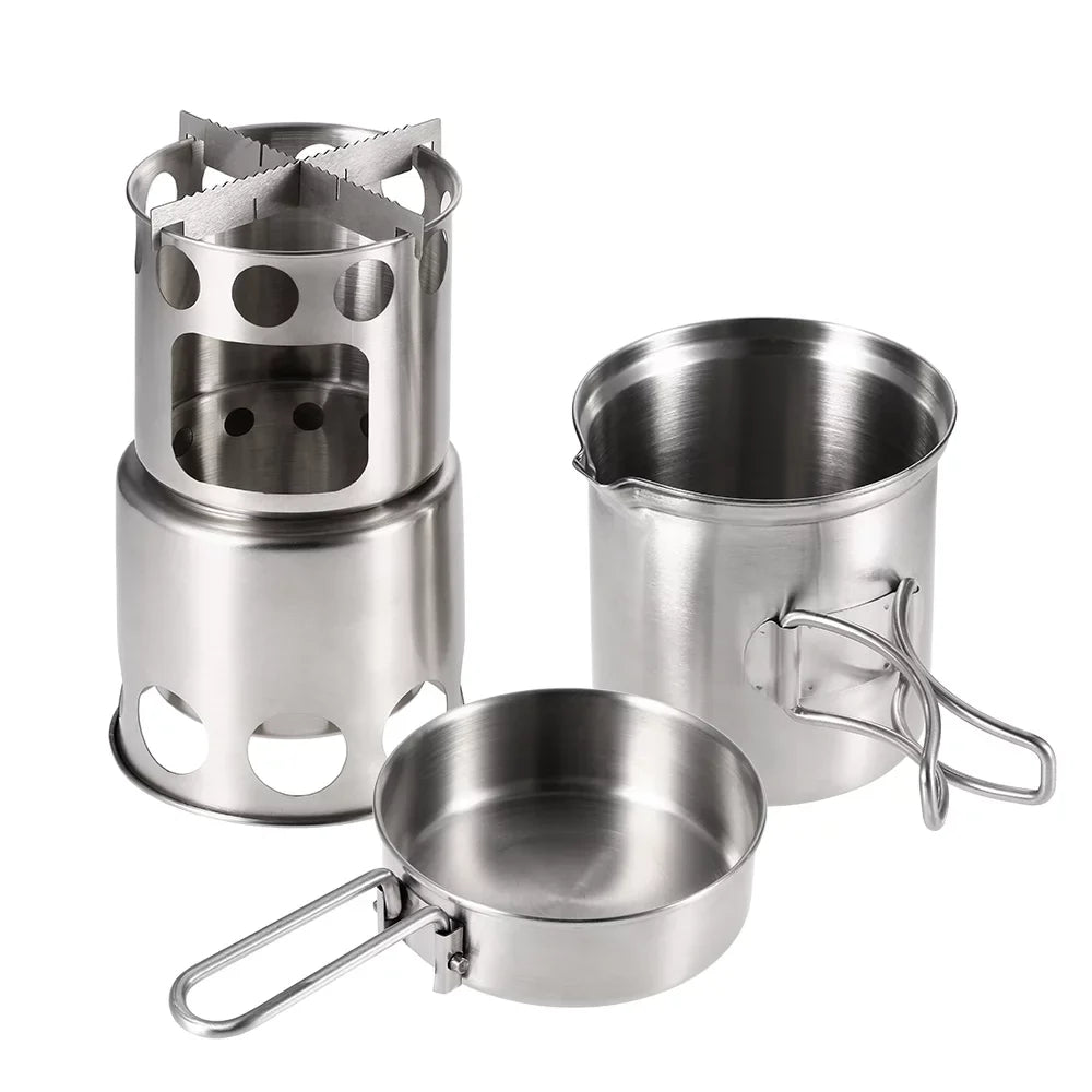 Arealer Portable Camping Stove Combo Wood Burning Stove and Cooking Pot Set for Backpacking Fishing Hiking