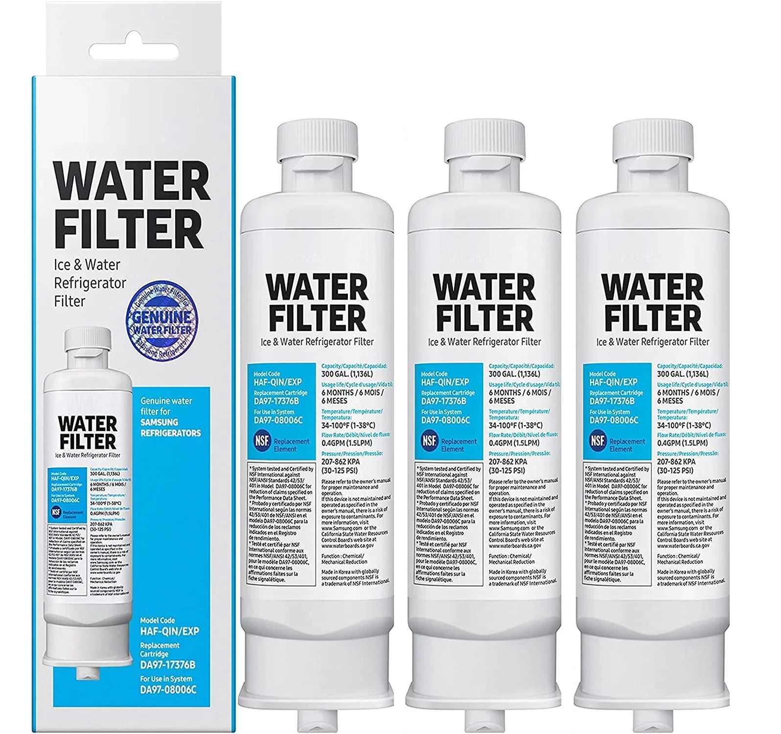 Samsumg DA97-17376B DA9717376B Refrigerator Fluid Filter Replacement for HAF-QIN/EXP, HAF-QIN RF23M8070SG,3-Pack (Packaging May Vary)