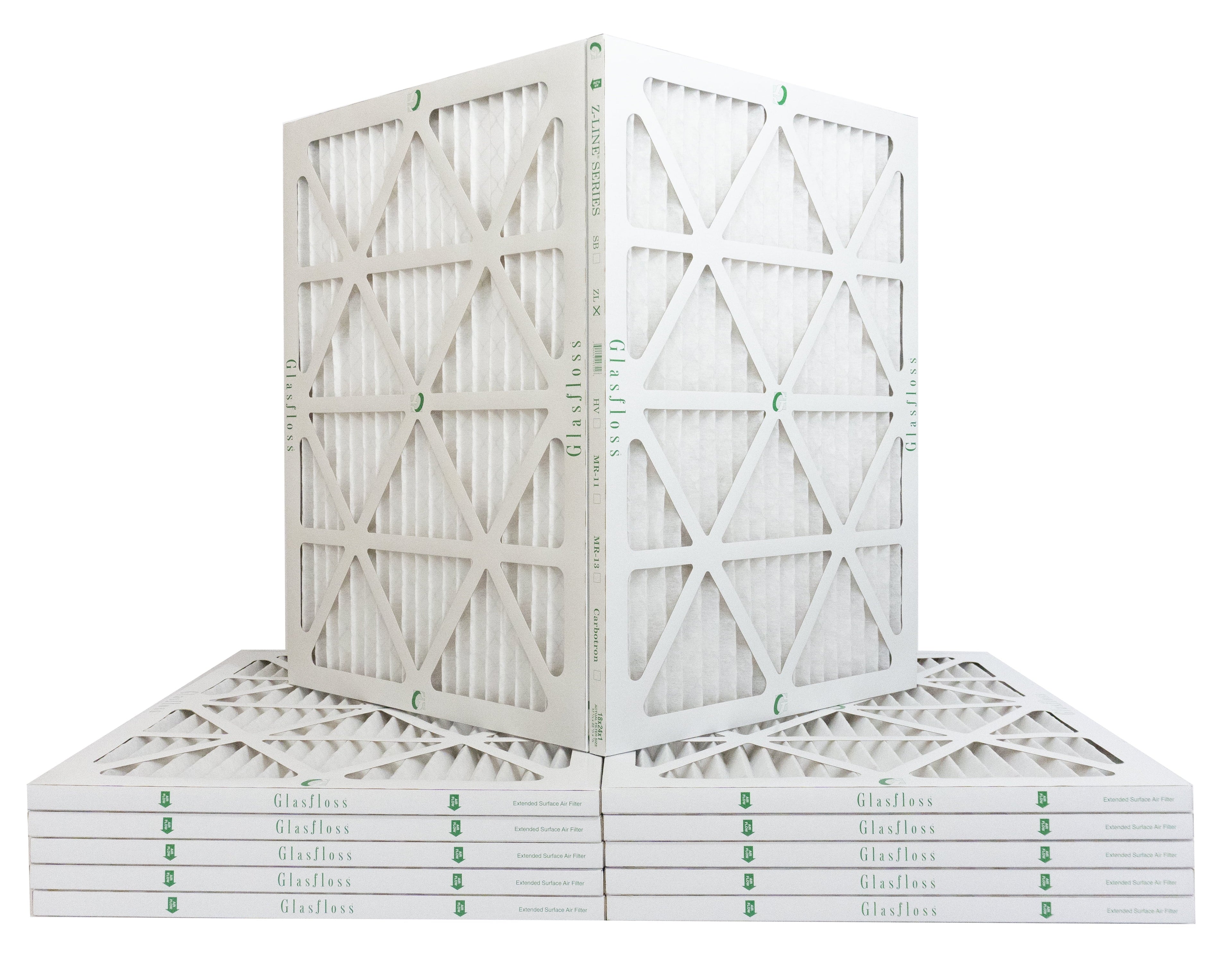 Glasfloss Air Filter 16x20x2 - 2" MERV 10 - (Pack of 12) - Pleated AC or HVAC Air Filter - Furnace Air Filter - Home or Office - Made In The USA.