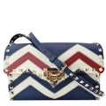 Pre-owned VALENTINO Garavani Rockstud Chevron Print Leather Crossbody Bag Multicolor
