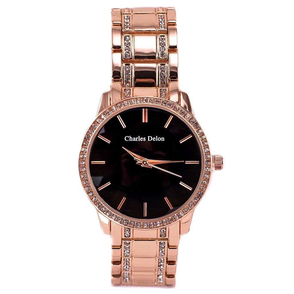 Charles Delon Women's Watch 5855 LRBW Rose Gold/Black Stainless Steel Quartz