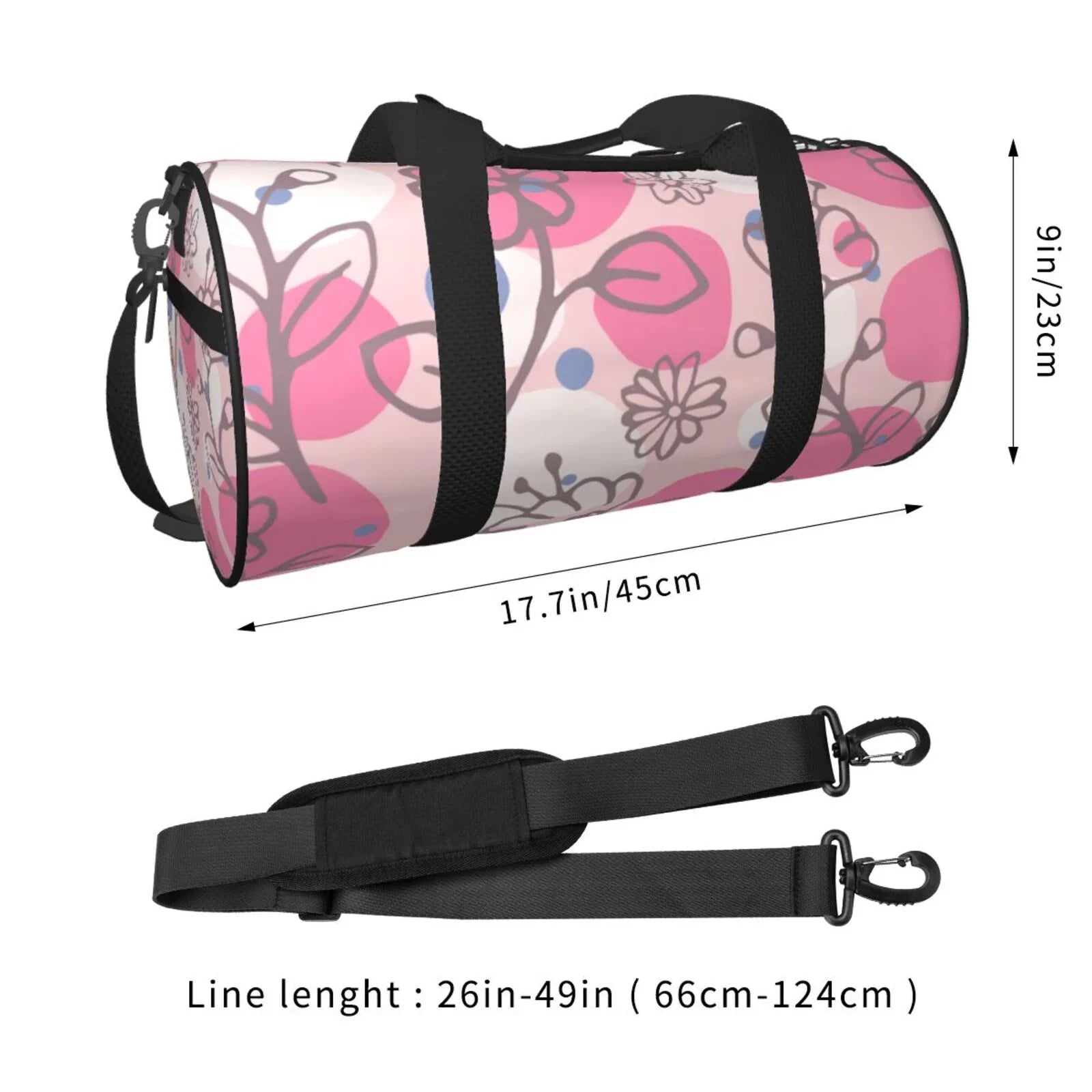 XMXT Unisex Large Sports Tote Gym Bag for Women, Flowers Floral Pink Stamp Weekenders Bags Travel Bag