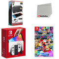 Nintendo Switch OLED Console White with Mario Kart 8 Deluxe, Accessory Starter Kit and Display Cleaning Cloth Bundle