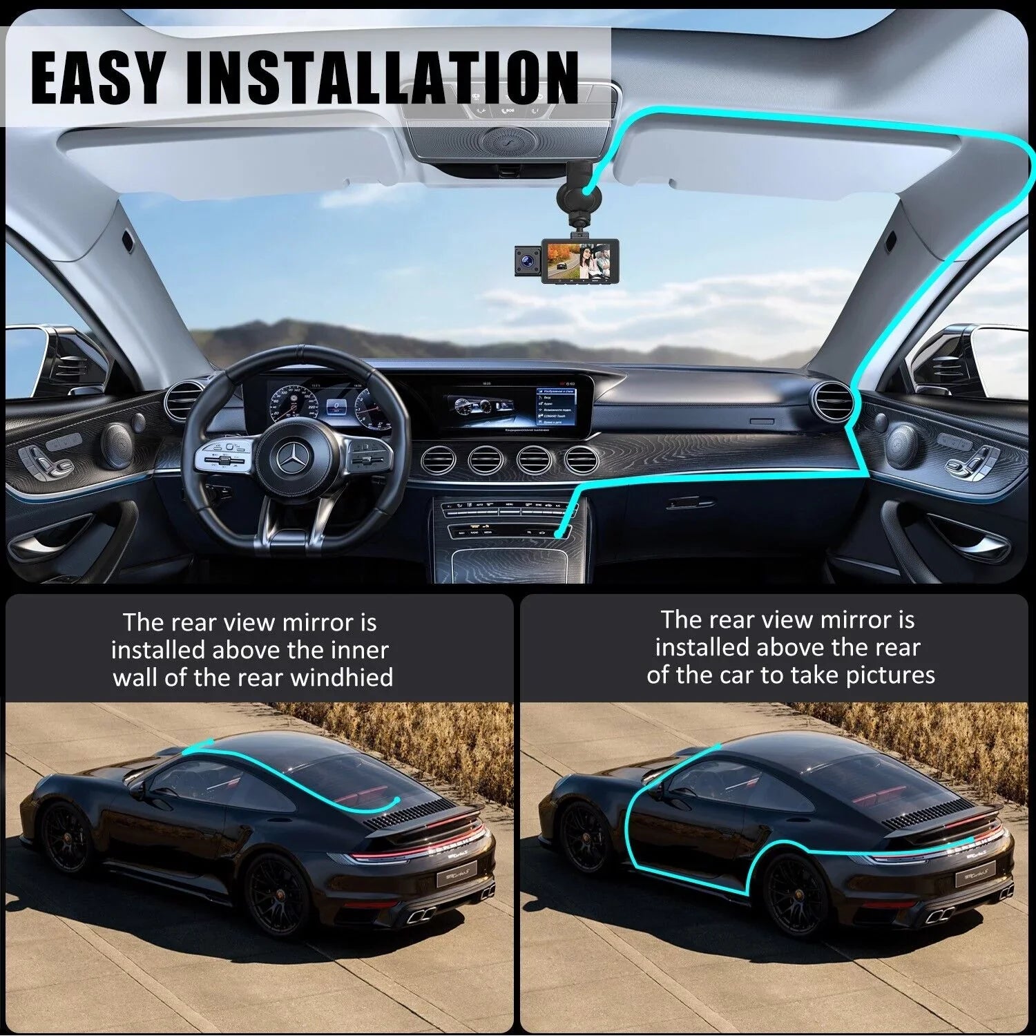 3 Lens Cars True 4K Dual Dash Camera Front & Rear WiFi&GPS Track Video Recorder