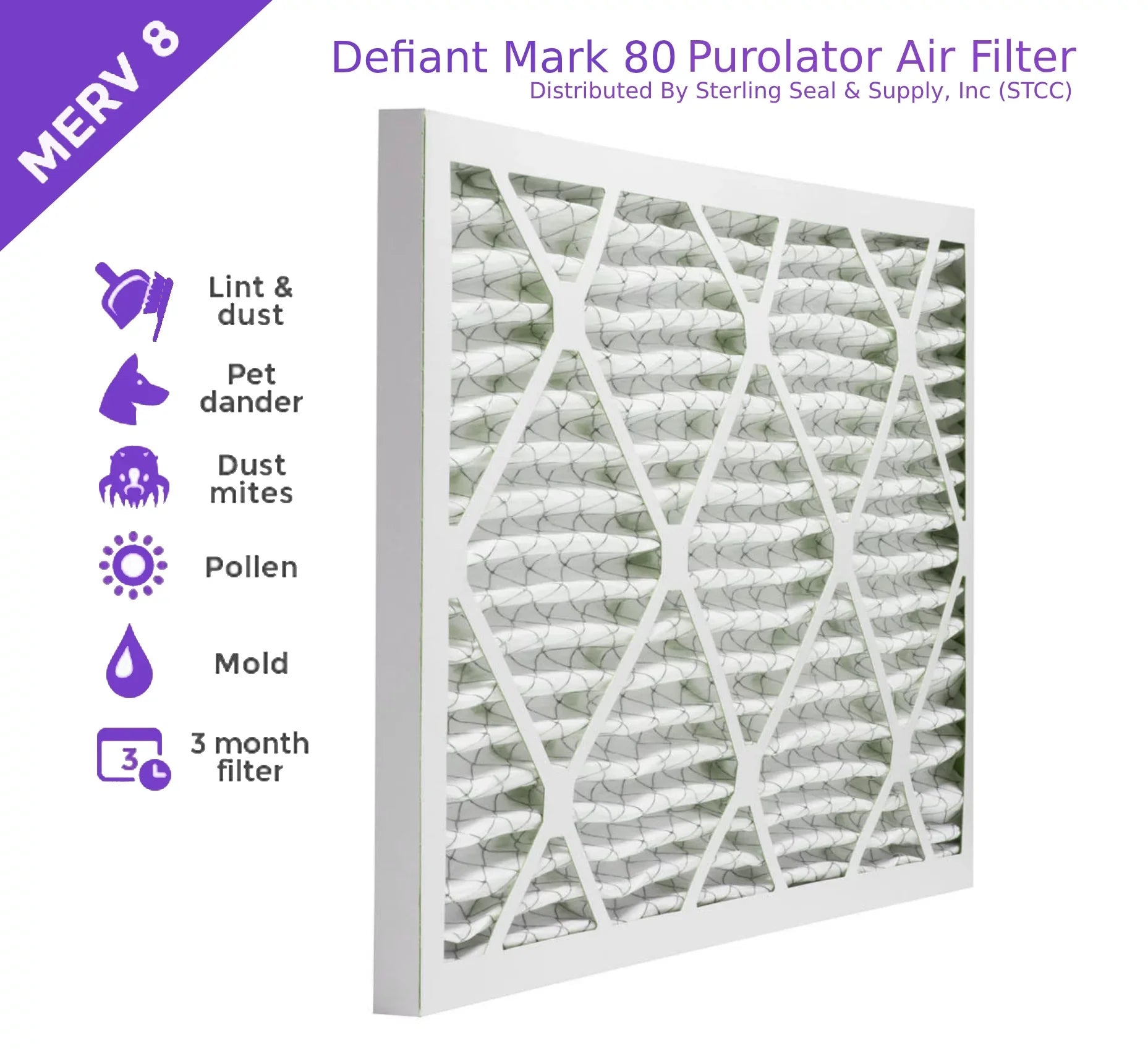 14x14x1, Purolator DMK80 Extended Surface Pleated Air Filter, Mechanical MERV 8, (6 Pack)