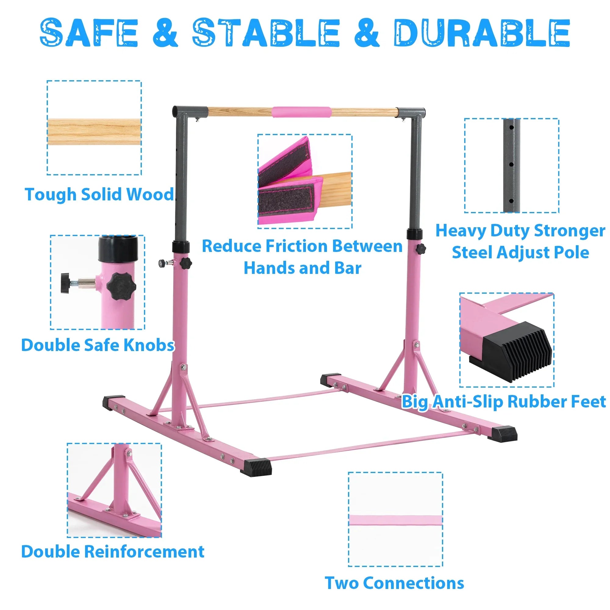 Gymnastic Bar Set Gymnastics Horizontal Bar Gymnastics Training Kip Bar for Kids Home Use, Pink