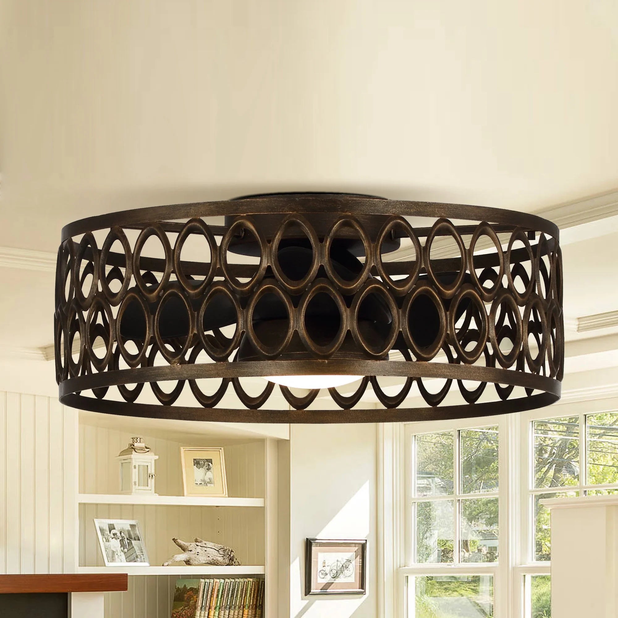 Parrot Uncle Ceiling Fan with Lights and Remote 21 inch Low Profile Caged Ceiling Fan with LED Light for Bedroom, Bronze