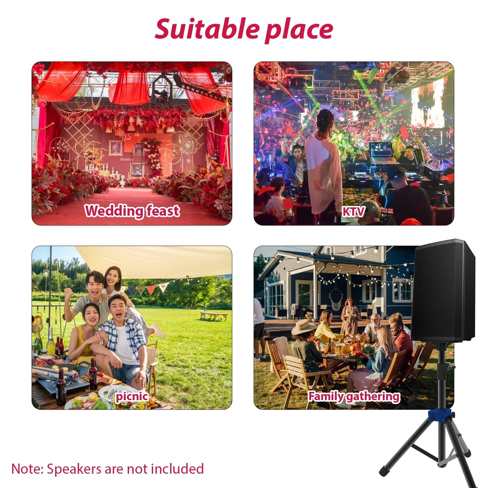 Speaker Stand Studio Speaker Tripod Stand Heavy Duty Telescoping Height Adjustable Non-slip Three-point Triangle Base Bracket for Capability Surround Sound
