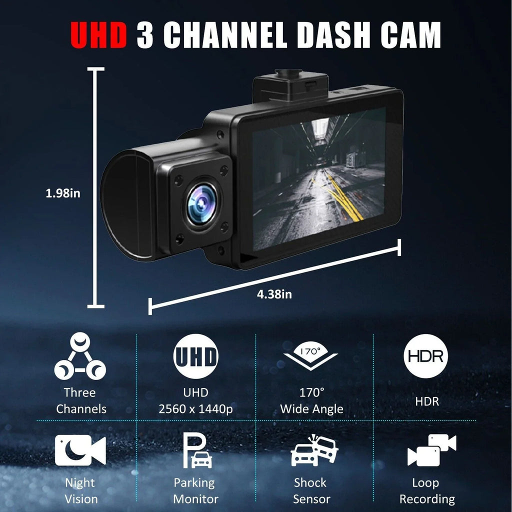 3 Lens Cars True 4K Dual Dash Camera Front & Rear WiFi&GPS Track Video Recorder