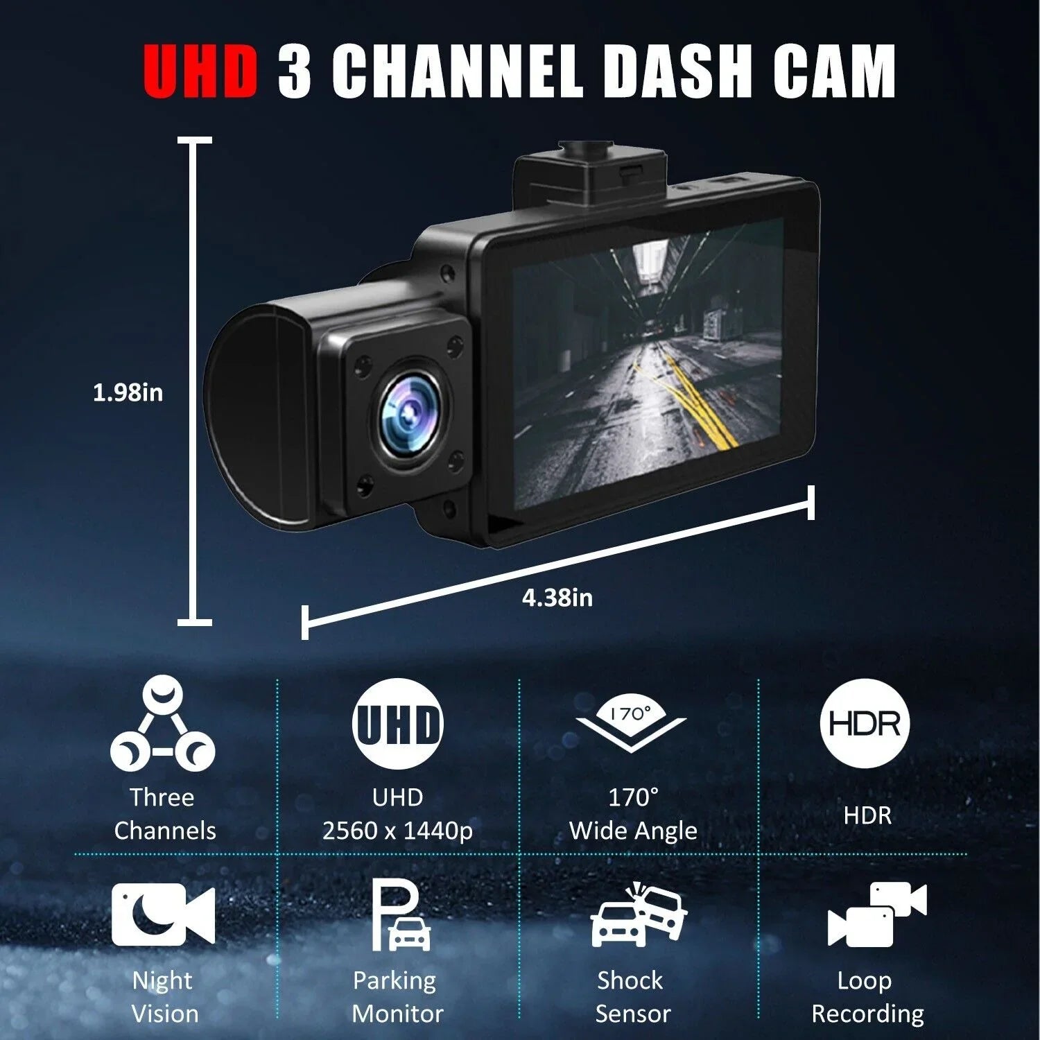 3 Lens Cars True 4K Dual Dash Camera Front & Rear WiFi&GPS Track Video Recorder
