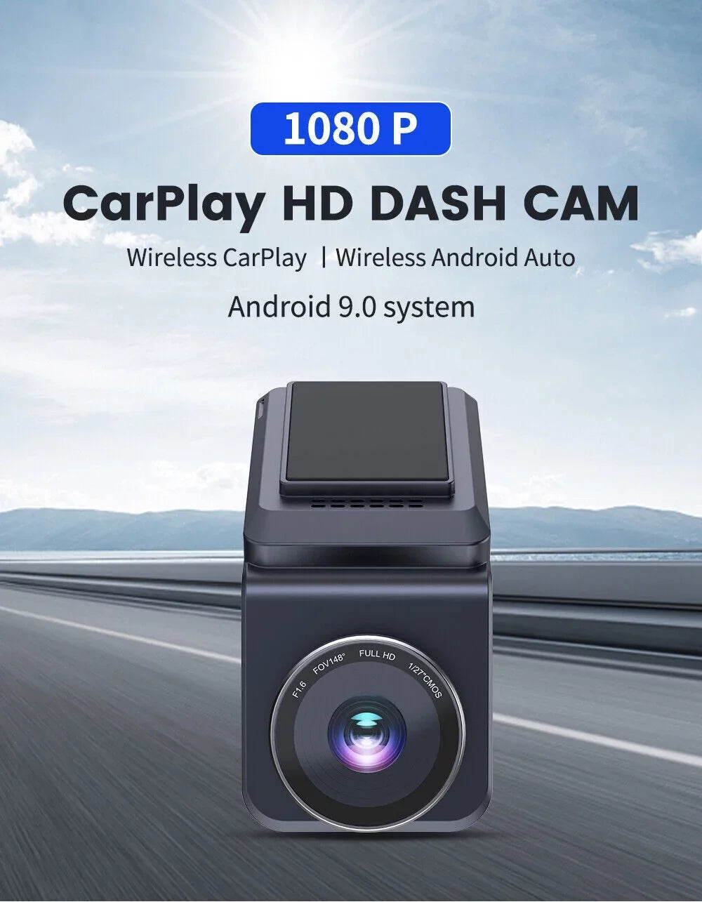 Binize Android 9 Dash Cam Wireless Android Auto & Wireless CarPlay Ai Box Mini Adapter 1080P DashCam 4G+64G