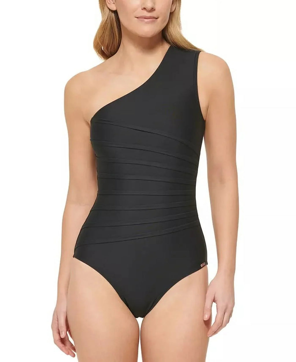 Calvin Klein BLACK One-Shoulder Starburst One-Piece Swimsuit, US 4