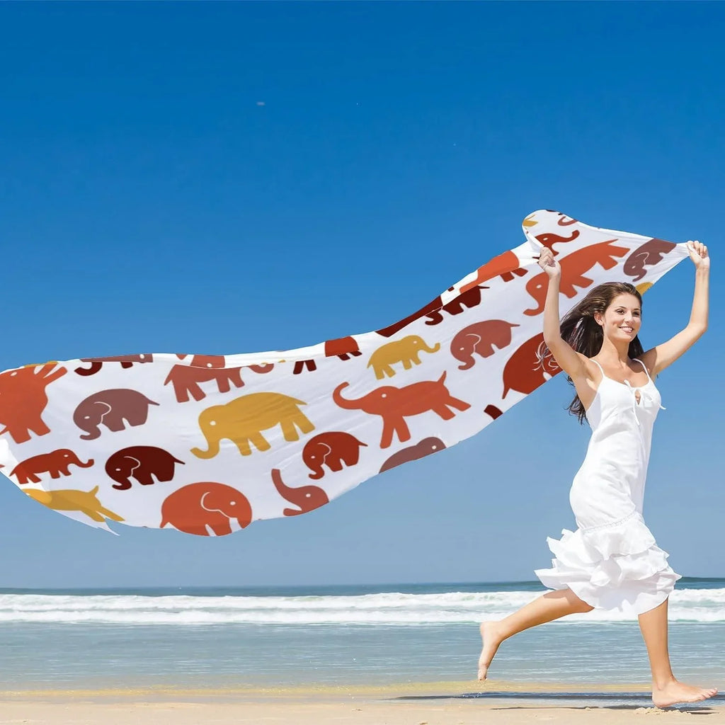 Hyjoy Cute Elephants On White Long Silk Neck Scarf Lightweight Shawl Wrap Scarves for Women Girls