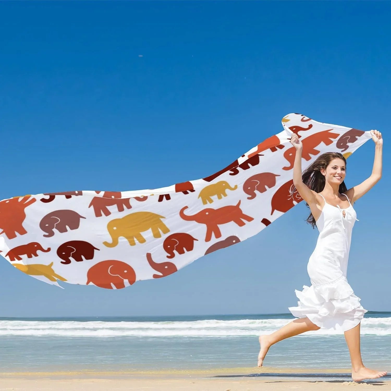 Hyjoy Cute Elephants On White Long Silk Neck Scarf Lightweight Shawl Wrap Scarves for Women Girls