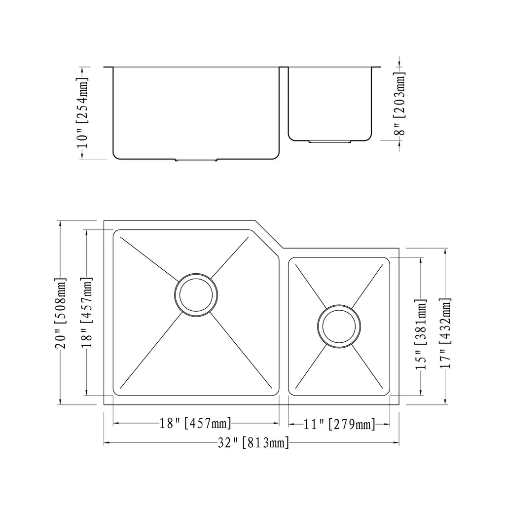 Dowell Undermount Kitchen Sinks Handcrafted Small-Radius Corner Series-6008 3220D