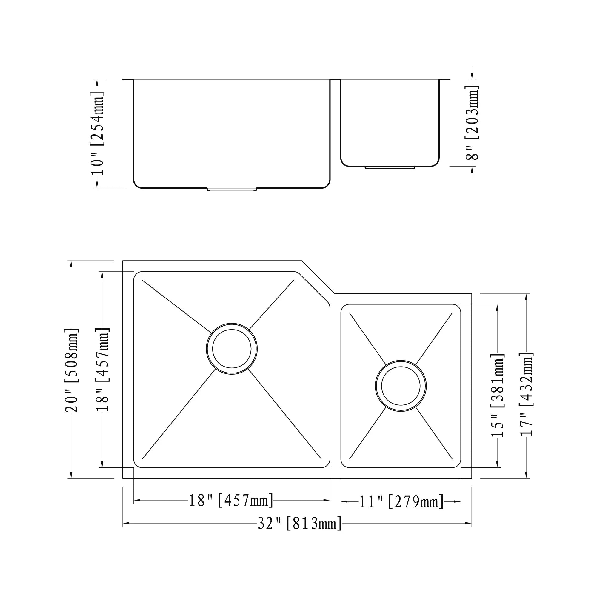 Dowell Undermount Kitchen Sinks Handcrafted Small-Radius Corner Series-6008 3220D