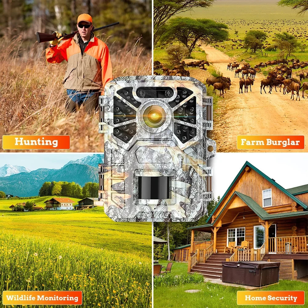 Trail Camera, 30MP 2k Game Camera with Infrared Night Vision Wildlife Surveillance, Farm Monitoring, Liquid Hunting Trail Monitor with 120° Wide Angle Lens